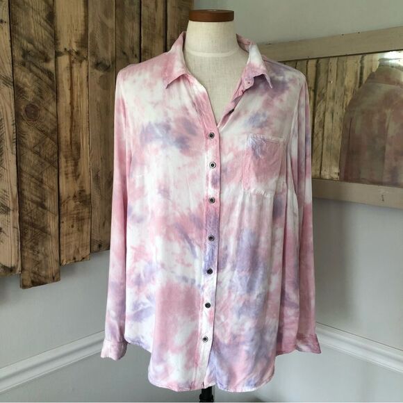 Torrid Milly Long Sleeve Button Shirt Pink Tie Dye‎ Size Large - Picture 1 of 13